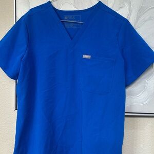 Figs Women's Bright Blue V-Neck Tee and high waisted jogger Scrub set